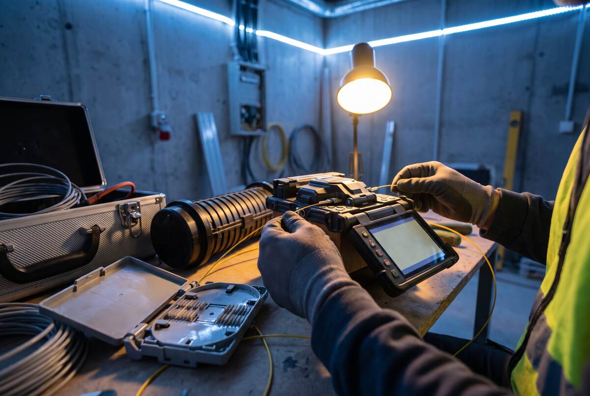 Fusion splicing single-mode fiber beside a splice closure